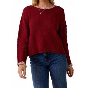 NEW SUNDAY EDITION winnie boat neck contrast trim sweater in berry red
